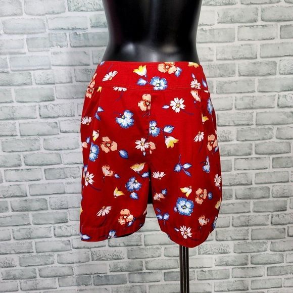 Vintage 90s LizWear Womens‎ 8P Petite Red Floral Cotton Skort Skirt Shorts - Picture 4 of 6